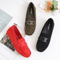 마스 여성 스웨이드 드라이빙슈즈 모카신 로퍼 가벼운 발편한 단화 사슬장식 굽1cm 안나 r2222
