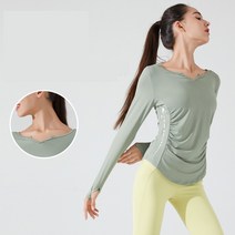 룰루레몬 Lululemon 긴팔티셔츠 의류 여성 슬림 브이 v넥 플리츠 러닝 스포츠 요가 탑 러닝 블라우스 빠른 건조 편안함 손목고정