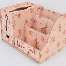 DIY 나무 정리함 조립식 수납함 우드 미니 수납장 화장품 화장대수납함 소품정리함, 핑크 1개