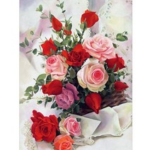 올레보 액자 캔버스형보석십자수 Diy세트 라운드 비즈 핫 제품 꽃 30 X 40 cm, 1세트, G1431.올레보 장미