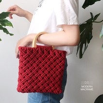 마크라메 DIY 키트 가방 만들기 스퀘어 토트백 2컬 손뜨개, 레드 골드링