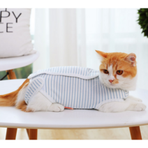 부투펫 고양이 환묘복 중성화수술 환자복 환견복 S M L 똑딱이 연핑크 그레이, 촉감좋은 스트라이프