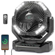 20000mAh 충전식 배터리 작동 팬 자동 진동 책상 팬 리모컨 및 후크 및 LED 조명 4가지 속도 4 타이머 USB 팬 테이블 팬 캠핑 작업 현장 허리케인 비상용, BlackGreen