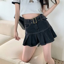 American Retro Denim Skirt Women Summer Anti-glare Pleated High Waist A-line Y2k Clothes Streetwear