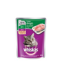 위스카스 파우치 고양이 주식 파우치 85g 습식사료, 시니어 참치, 1개