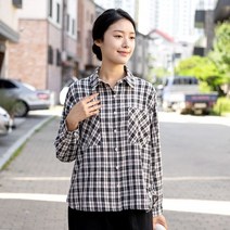 모슬린 엄마옷 면 리얼체크 롤업 남방 ENB209061 마담 미시옷 중년여성의류 빅사이즈 50대 60대여성옷