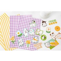 각대봉투 페이퍼팩 종이백 4개(2개 색상) 스티커20개, Set(강아지, 토끼, 곰, 젖소)