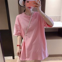 WZC 봄 여름 여성 무지 반팔티 라운드 루즈핏 롱티 흰티 티셔츠 상의 베이직 빅사이즈 S~3XL 4컬러