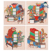 율아트 책거리도 39종 민화그리기 취미 컬러링 그림 그리기 세트 민화도안 본그림 원데이클래스, 1-1-2 책거리도 가리개 1, 고급 닥순지, 원본 사이즈 900x550mm