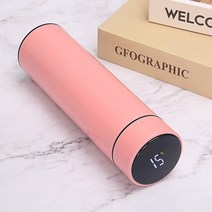 스마트 보온병 온도표시 진공 물병 똑똑한 전시 온도 500ML 안전 304 스테인리스 커피 Thermose 남자 사업 선물 주문을 받아서 만들어진 로고, [01] 500ml, [04] 분홍색