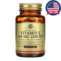 솔가 천연 D 알파 토코페롤 비타민 E 134 mg 200IU 소프트젤 100 정 타블릿, 1개, 기본