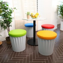 DSP 드럼체어 일반형 수납의자 정리함 스툴 다용도 화장대의자, 화이트-블루