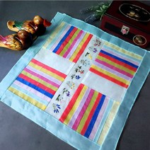 한국민예 무지개 꽃자수 모시 밥상보 식탁보 밥상덮개 전통 인테리어 소품 기념품, 하늘색