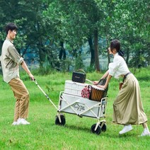 유아 절충형 아기 캠핑 광폭 미니 대형 오픈형 접이식 카트 수레 웨건 트레일러, 아이보리, 1개