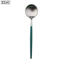 Z3JC 304 스테인레스 스틸 먹녹색 도시락 수저 세트, 공작실버-메인스푼, 2309
