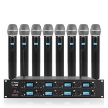 Pyle 프로페셔널 8 채널 UHF 무선 마이크 시스템 휴대용 랙 마운트 수신기 베이스 RF 및 AF 라디오/오디오 주파수 디지털 디스플레이 독립 볼륨 컨트롤 (PDWM8250), Base&Control, Base&Control