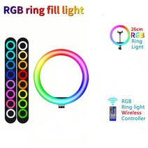 카메라조명 사진 휴대용 조명 비디오라이트 촬영용 셀카 10쿼트 26cm selfie ring light rgb 삼각대 폰 스탠드 홀더 ringlight circle fill, 라이트 리모컨만