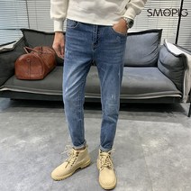 SMOPIG 남자 봄 스트레이트 슬림 패션 와일드 데님 팬츠