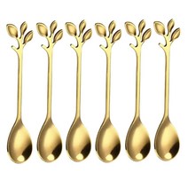 엑스씨라이트 스테인리스 스틸 크리에이티브 리프 펜던트 티스푼 6개입 세트, 1개, 골드
