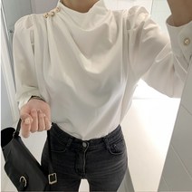 [이꾸띠] 줴이드리 봄 가을 2040 여성 라운드넥 무지 목 부분 단추 포인트 상큼한 스타일 리쉬 5컬러 쉬폰 블라우스