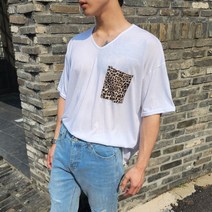 이지이지 EY917 힙한 오버핏 남녀공용 레오파드포켓 박스 반팔티 여름 커플룩 빅사이즈티