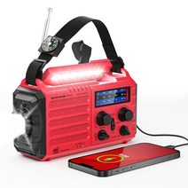 AUTO NOAA 경고 비상 라디오 휴대용 태양열 핸드 크랭크 AM FM 단파 기상 라디오 생존용 배터리 작동 라디오 캠핑 손전등 독서 램프 USB 충전기 SOS 알람 시계 LCD, Red