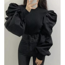 안나리야 화이트 벌룬 퍼프소매 코튼 셔링 스트링 블라우스 YJ