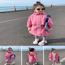 고급스러운 원단의 큐트한 디자인 여아 특별한 핑크 사파리 후드자켓 트렌치코트 점퍼 바람막이(90-140사이즈) 재고 빠르게 소진 중~