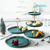 유럽 스타일 홈 파티 2단 3단 디저트 접시 Esyuse 증정, 그린 2층 대형