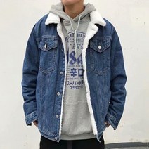 남성 자켓 겨울 진 블루 카우보이 겉옷 따뜻한 데님 코트 신사복 울 라이너 두꺼운 양털 데님