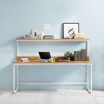 이케아 책상 철제 원목 선반형 노트북책상 2인용 1인용 중고등학생 조립식 DIY 테이블, 2인선반형 1600 화이트
