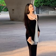 Lsnow 라이트 럭셔리 스킨 아름다운 긴 다리 프랑스어 우아한 부드러운 핑크 Pleated 슬림 분할 니트 드레스 초가을