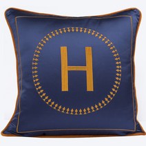 북유럽 수입 명품 인테리어 쇼파 쿠션 말 그림 H로고 오렌지 골드 프렌치 벨벳 가죽, 45X45cm 코어 포함, H006 블루 자수 H, 09 H006 블루 자수H