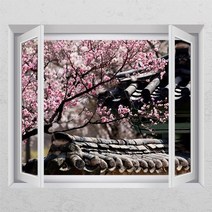 아트박스/꾸밈 ca642-꽃나무아래기와집_창문그림액자