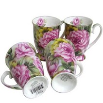 HAPST_ 파티컵 예쁜머그컵 손잡이잔 장식용머그컵 꽃무늬컵 무늬컵 플라워머그잔, 선택_ 스테콜 핑크장미 머그잔 4개 물컵 찻잔 주스컵, 상품선택함