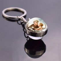 기독교십자가예수 세인트 패트릭 마이클 글라스 볼 키 체인 열쇠 고리 엔젤 보호 반지 종교 보석 기독교 선물, [08] size 8