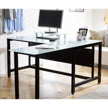 가림막있는 사무용 강화유리 L자 책상1800(2컬러) 고학년 남자아이 엘자형, 프레임블랙_유리블랙