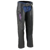 Milwaukee Leather ML1179 여성용 블랙 앤 퍼플 가죽 바지 윙 자수 - 3XL, Large_Purple