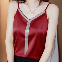 urkoteer 여성 브이넥 새틴 나시 초산 정장 이너탑 AL-03181