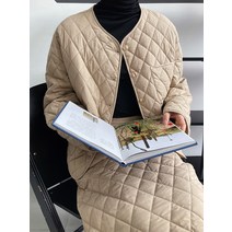 면 누빔 라운드넥 퀼팅 점퍼 스커트 투피스 세트 A라인