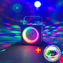 가정용 휴대용 캠핑용 노래방 기계 블루투스 스피커 듀얼 마이크 노래방 기기 반주기 레인보우+LED 사운드 미러볼, 레인보우 LED 노래방기계 블랙+사운드 미러볼