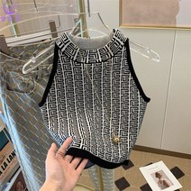 셀럽당 여성용 니트 홀터넥 나시 여름 크롭 민소매 티셔츠