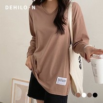 데일로엔 여성용 옆트임 라벨 포인트 여성 긴팔 티셔츠