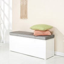 틴 쿠션 수납형 현관 벤치 소파 의자 1200, 화이트