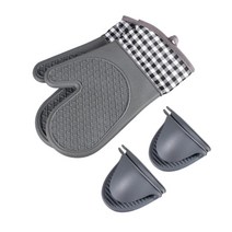 로즈랩 주방 실리콘 체크무늬 오븐장갑 1세트+손잡이 2세트, 진회색 세트