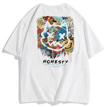 한로 여성복 트렌드 컬러 프린트 반팔 티셔츠 여성 2022 봄여름 루즈핏 순면 라운드 티셔츠