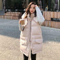 NW0588 여자 겨울 덕다운 웰론 솜혼방 패딩 파이크 털 안감 조끼 베스트 베이직 후드 롱 지퍼 경량 소프트