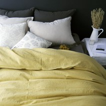 [메종텍스타일] 네추럴 린넨베딩Q 옐로우, 전체색:이불커버:Q 옐로우 1장-베개 커버:베이지 2장