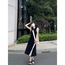 블랙 패치 민소매 원피스 여하 날씬하고 고급스러운 작은 키 스커트