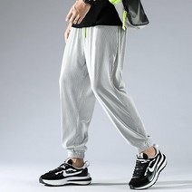 아이스 팬츠 남 얇은 와이드 9부 트레이닝 배기 팬츠 실크 슬립 드라이 남성 캐주얼 팬츠